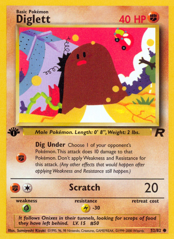 Diglett - 52/82 Team Rocket Common 1st Edition Pokemon - NM