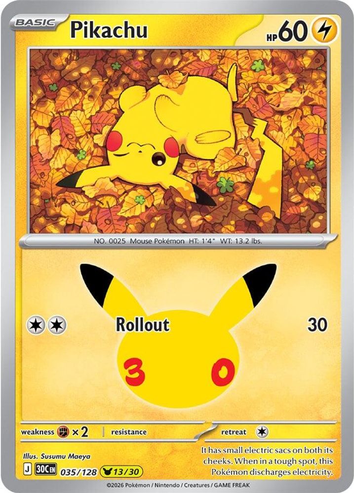 Pikachu - 035/128 ME: 30th Celebration Pikachu Rare Holo Pokemon - NM