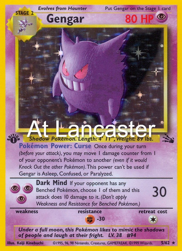 Gengar - 5/62 Fossil Unlimited Holo Rare Pokemon - HP (Lanc)