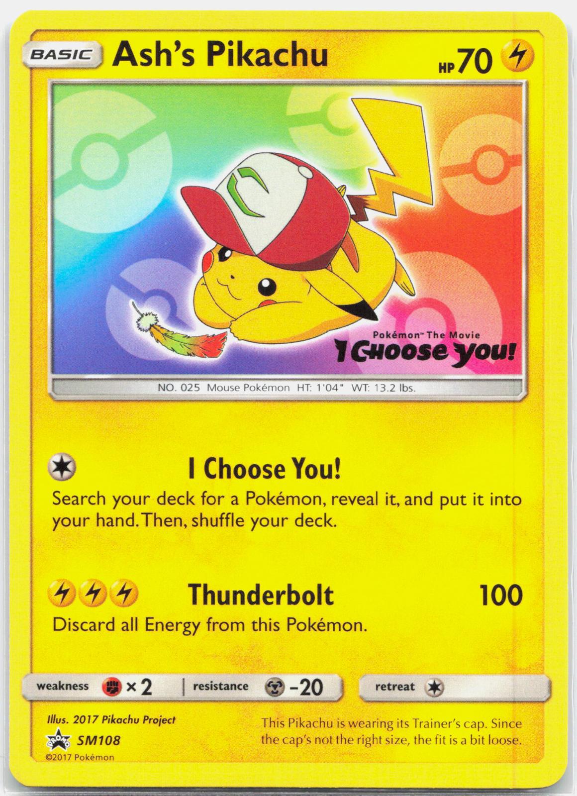 Ash's Pikachu - SM108 Sun & Moon Promo Pokemon - NM/LP
