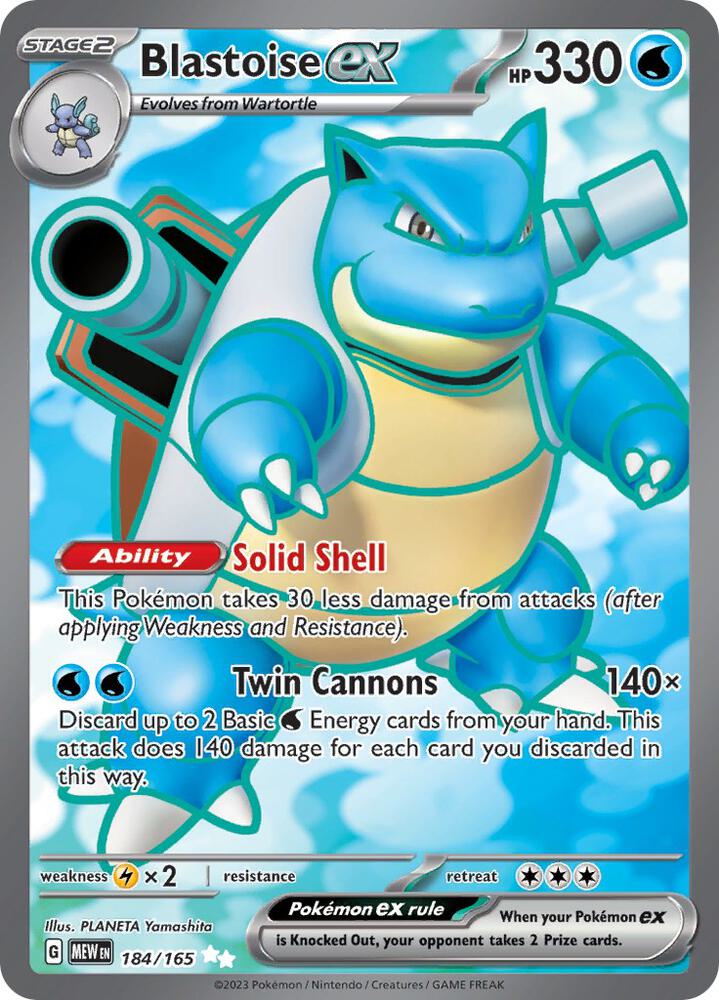 Blastoise ex - 184/165 151 Full Art Pokemon - NM/MINT
