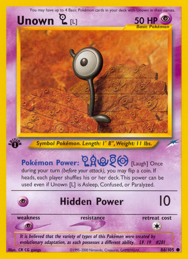 Unown [L] - 86/105 Neo Destiny Common Unlimited Pokemon - NM