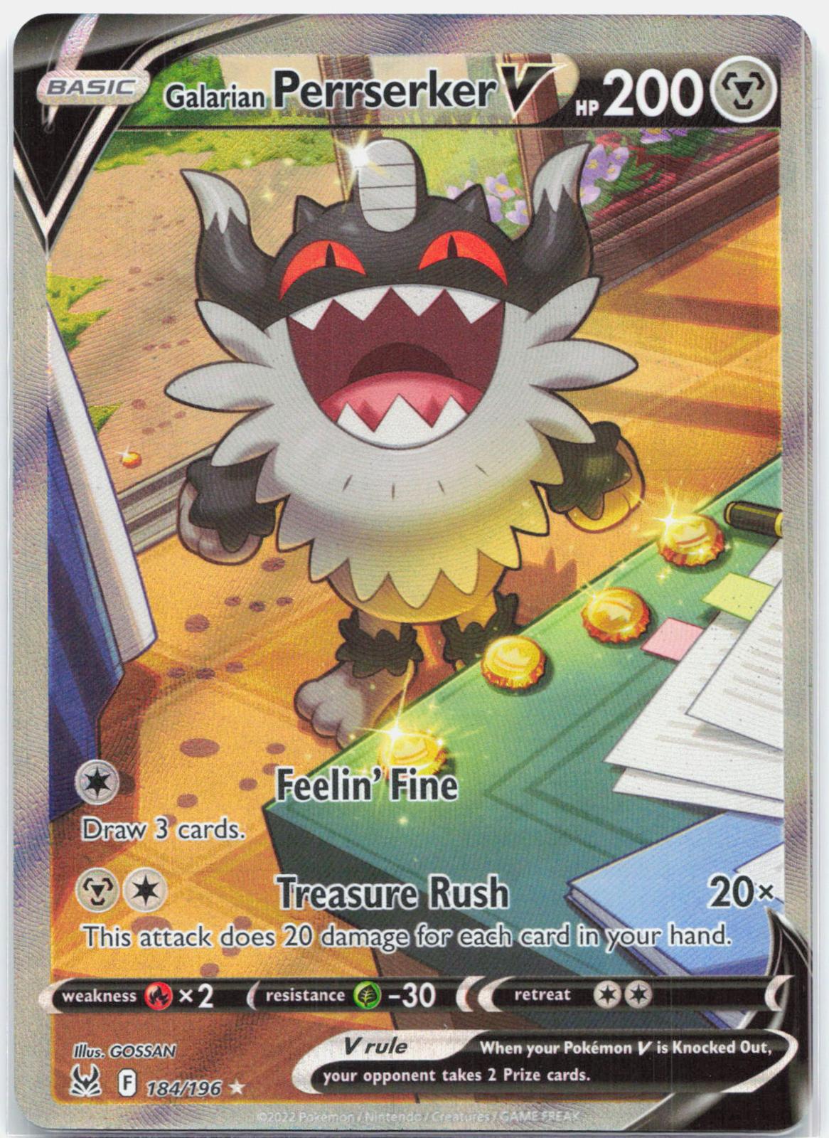 Galarian Perrserker V - 184/196 Lost Origin Alternate Art Pokemon - NM/LP