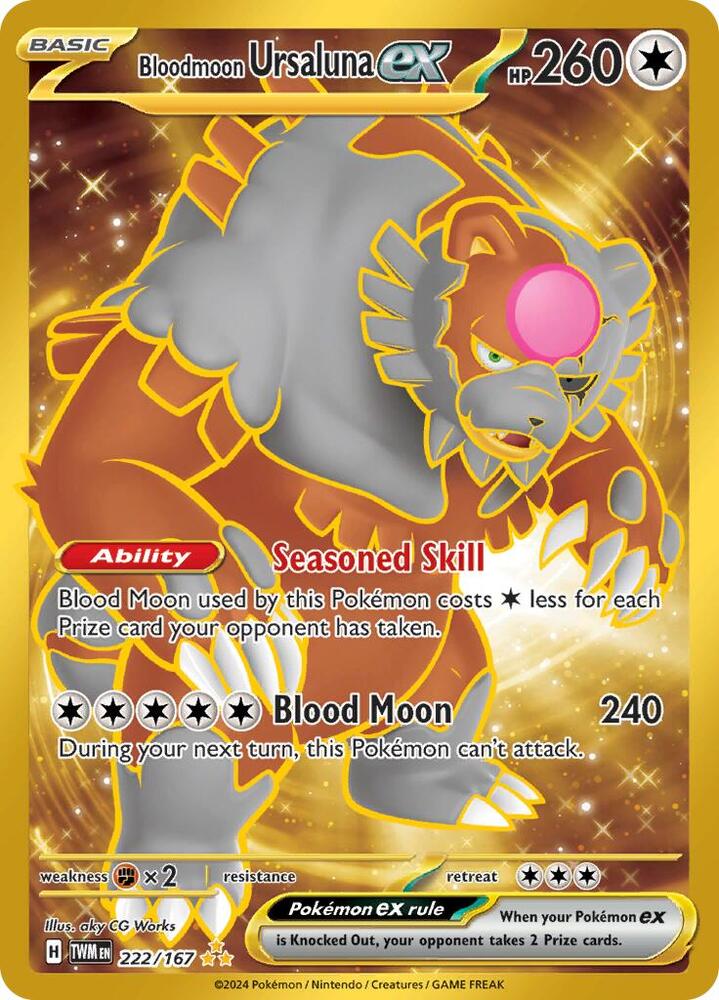 Bloodmoon Ursaluna ex - 222/167 Twilight Masquerade Gold Pokemon - NM/MINT