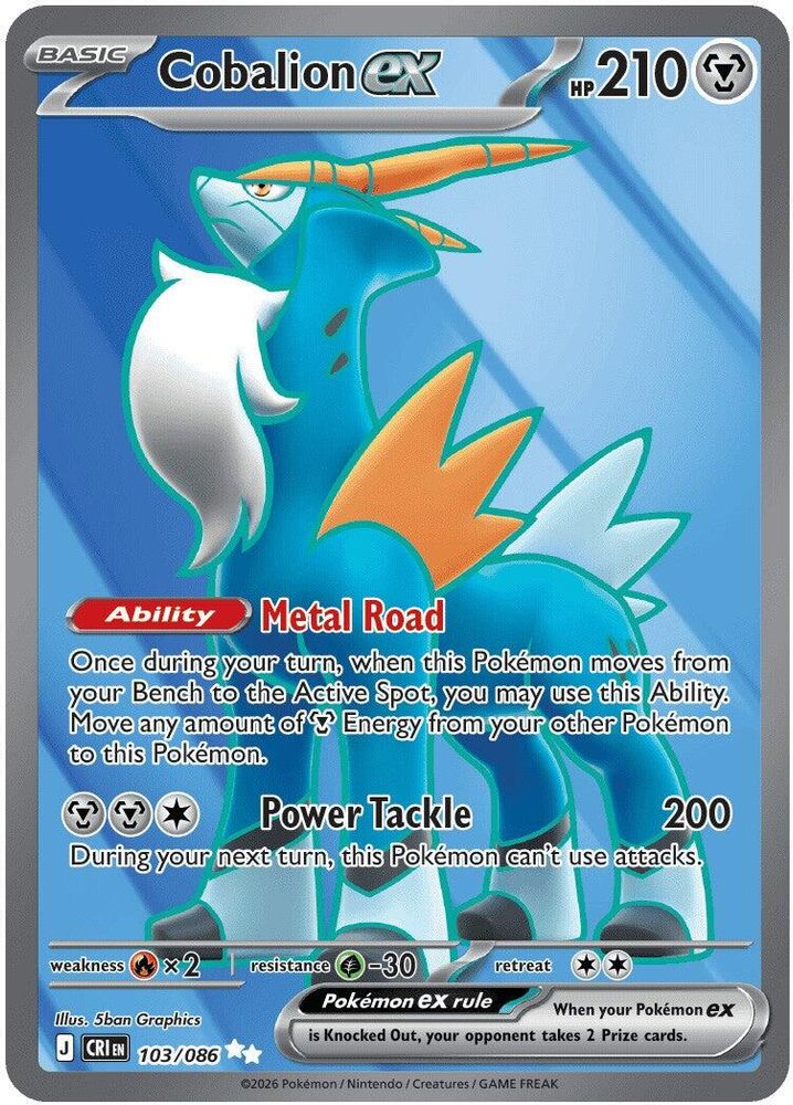 Cobalion ex - 103/086 Chaos Rising Holo Ultra Rare Pokemon - NM