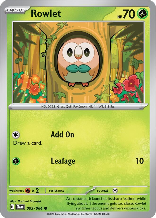 Rowlet - 003/064 Shrouded Fable Pokemon - NM/MINT
