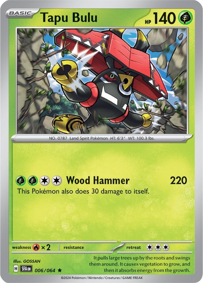 Tapu Bulu - 006/064 Shrouded Fable Holo Rare Pokemon - NM/MINT