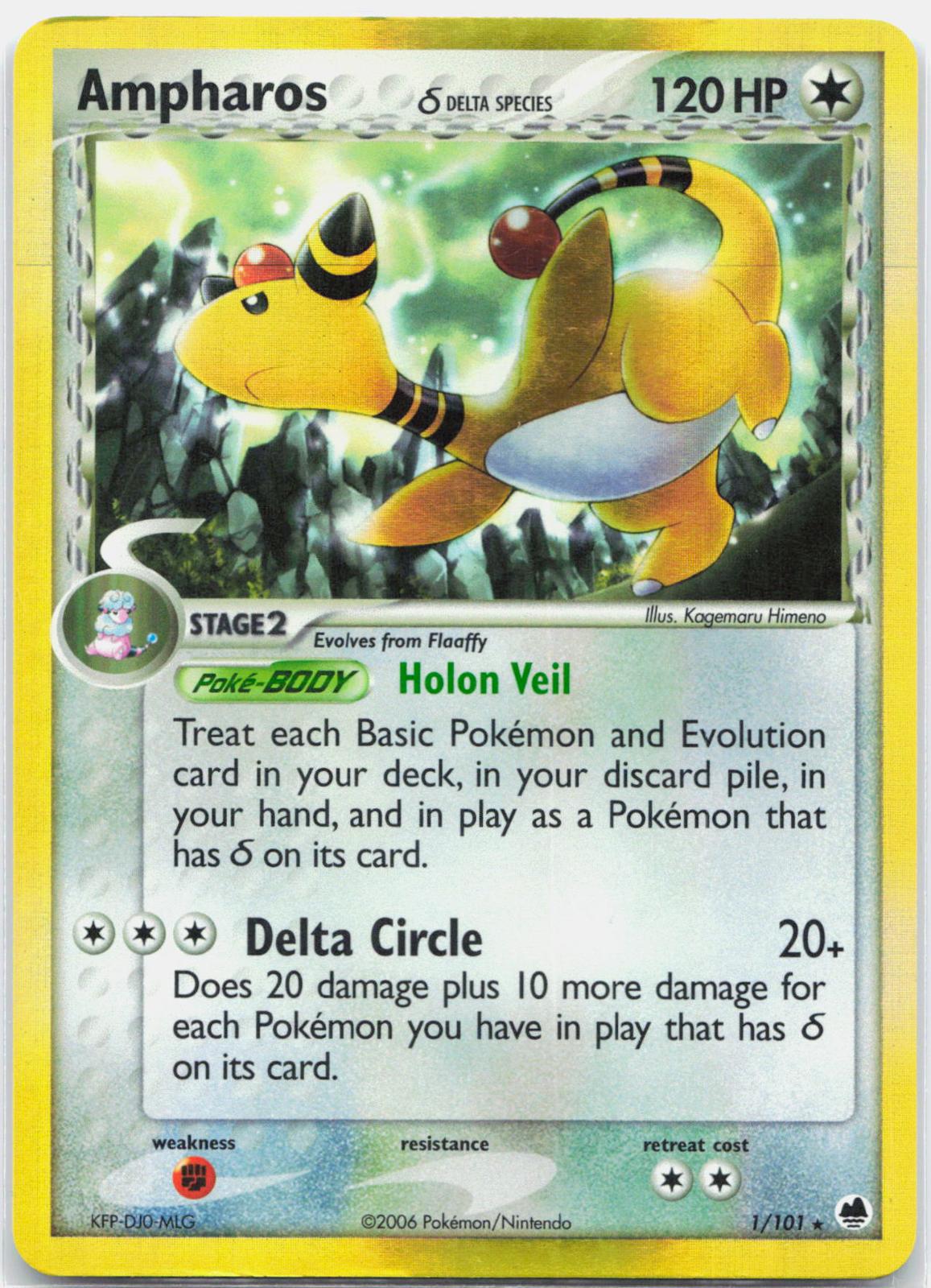 Ampharos - 1/101 Dragon Frontiers Holo Rare Pokemon - NM/LP