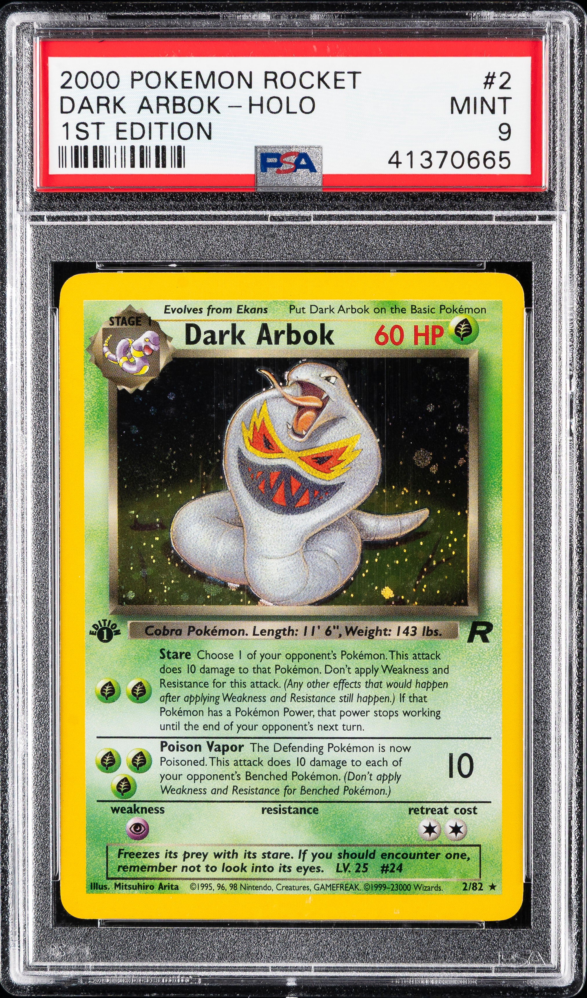 Dark Arbok - 2/82 PSA 9 Team Rocket 1st Edition Holo Rare Pokemon - MINT
