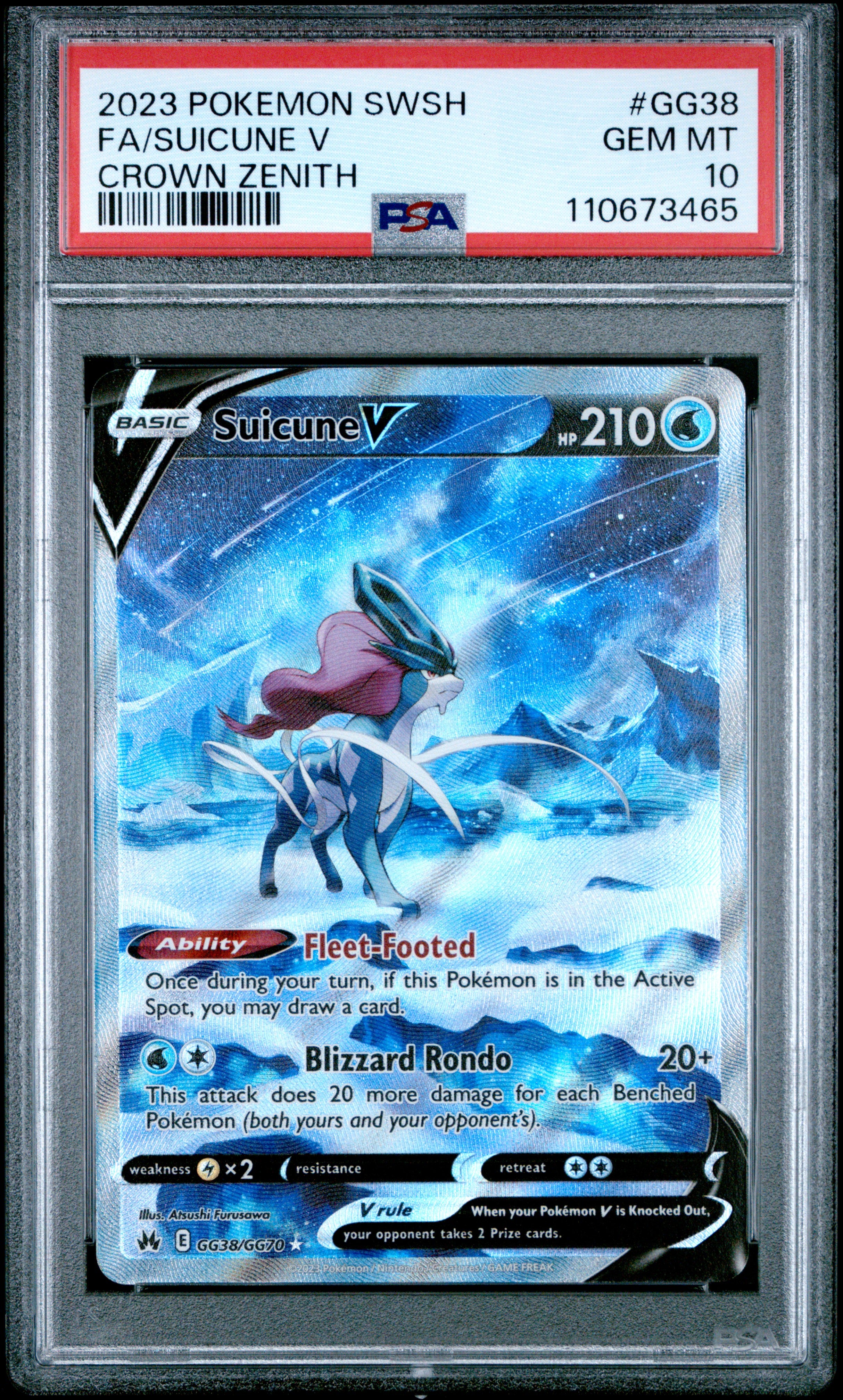 Suicune V - GG38/GG70 PSA 10  Crown Zenith Galarian Gallery Pokemon - GEM MINT