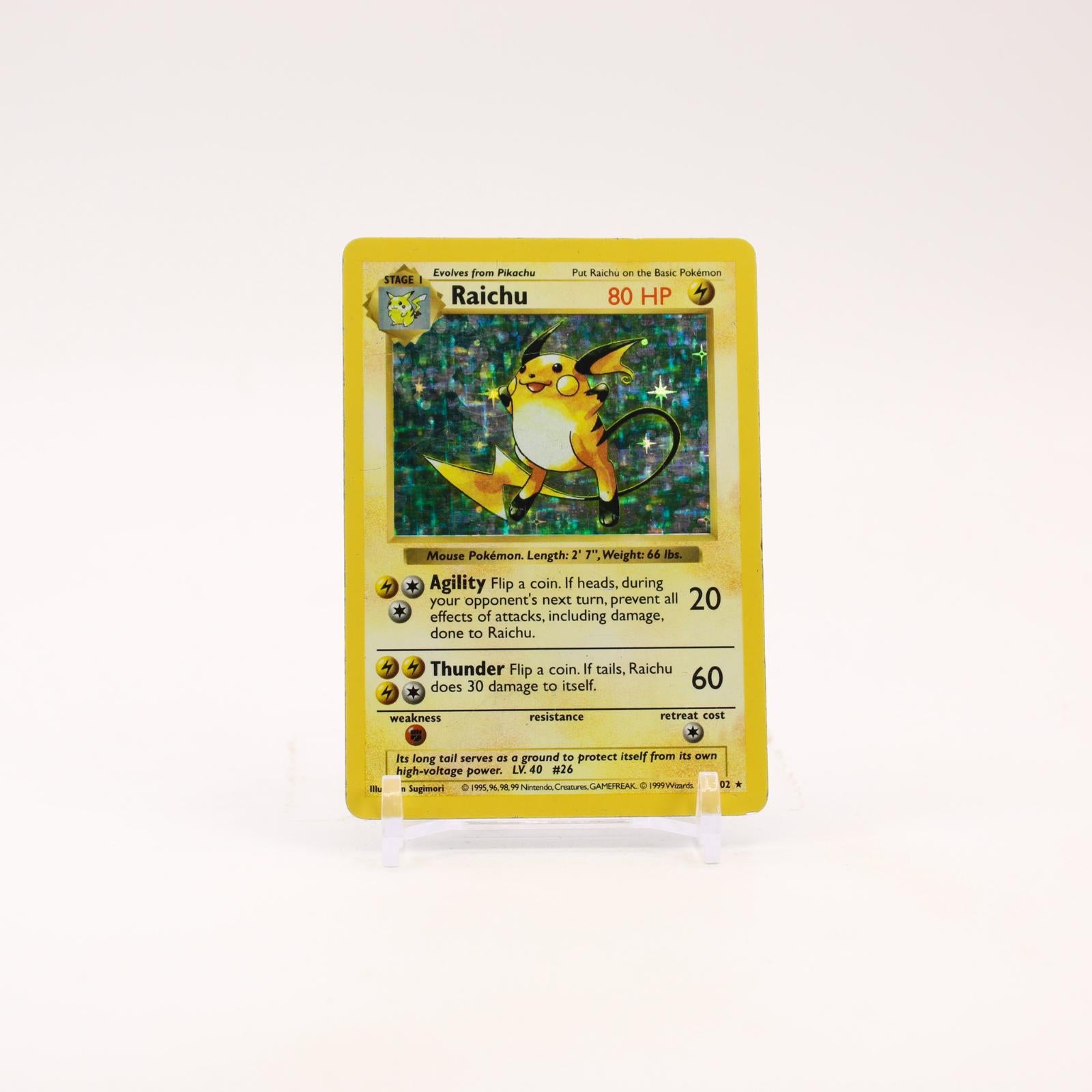 Raichu - 14/102 Base Set Shadowless Holo Rare Pokemon - MP/HP