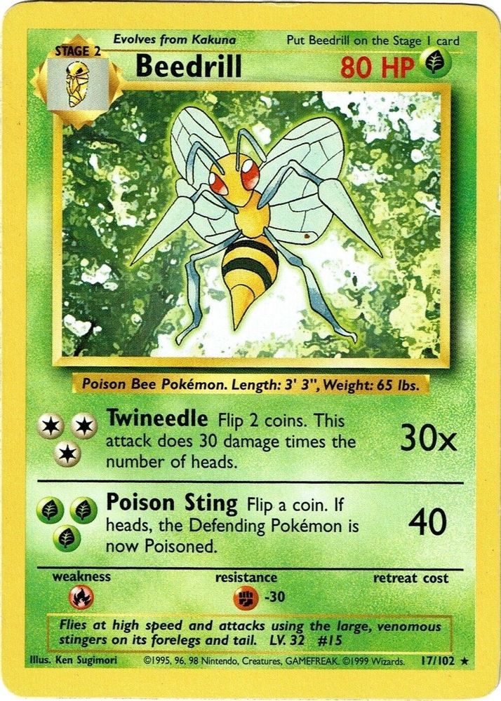 Beedrill - 17/102 Base Set Unlimited Rare Pokemon - NM