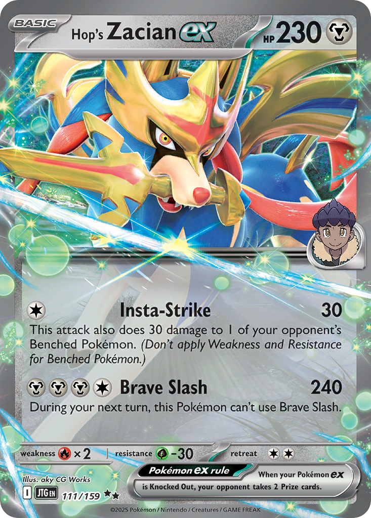 Hop's Zacian ex - 111/159 Journey Together Double Rare Holo Pokemon - NM
