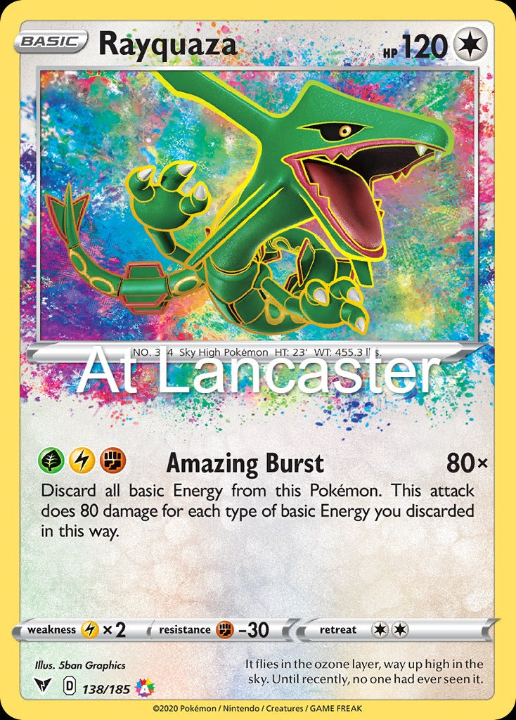 Rayquaza - 138/185 Vivid Voltage Holo Amazing Rare Pokemon - NM (Lanc)