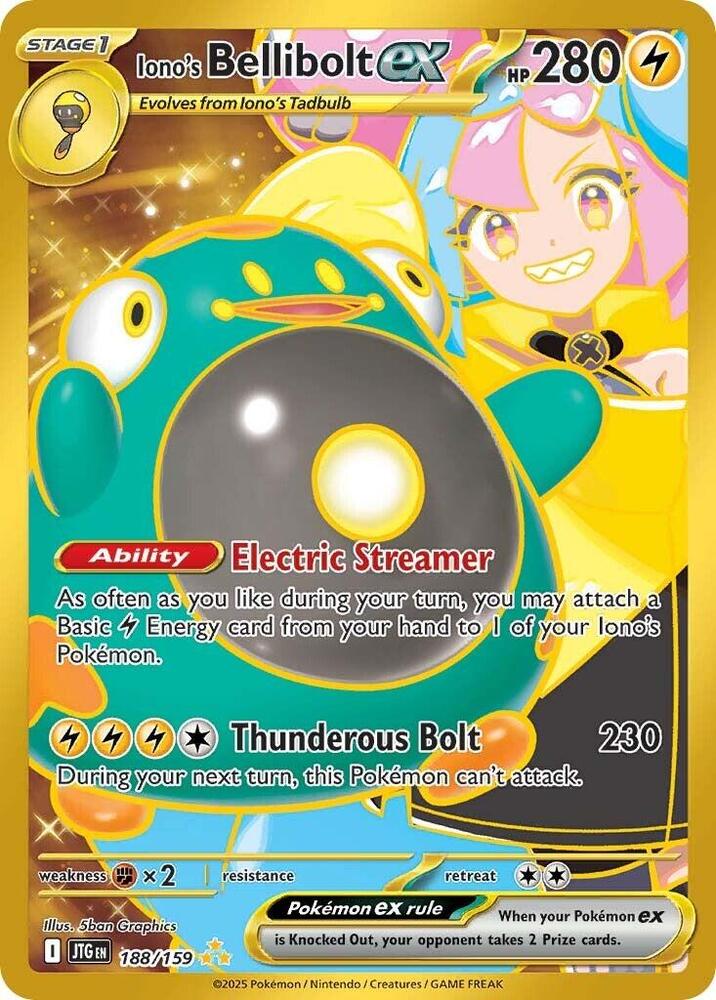 Iono's Bellibolt ex - 188/159 Journey Together Gold Pokemon - NM/MINT