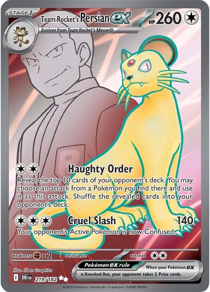 Team Rocket's Persian ex - 219/182 Destined Rivals Full Art Pokemon - NM/MINT