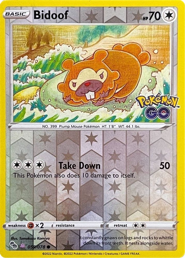 Bidoof (Peelable Ditto) - 059/078 Pokemon GO Common Reverse Holo Pokemon - NM