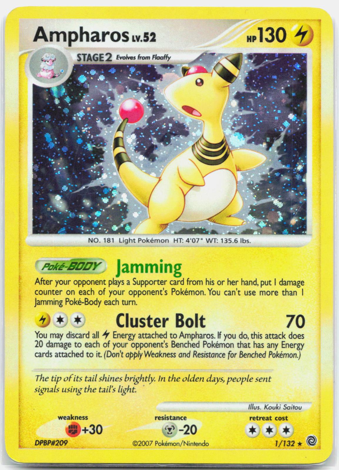 Ampharos - 1/132 Secret Wonders Holo Rare HOLO BLEED Pokemon - LP