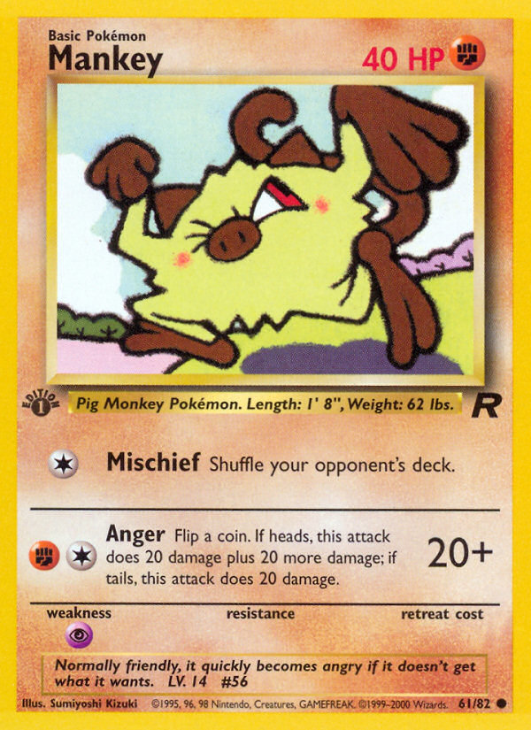 Mankey - 61/82 Team Rocket Common 1st Edition Pokemon - NM