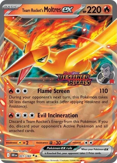 Team Rocket's Moltres ex - 031/182 Destined Rivals Stamp PROMO Pokemon - NM/MINT