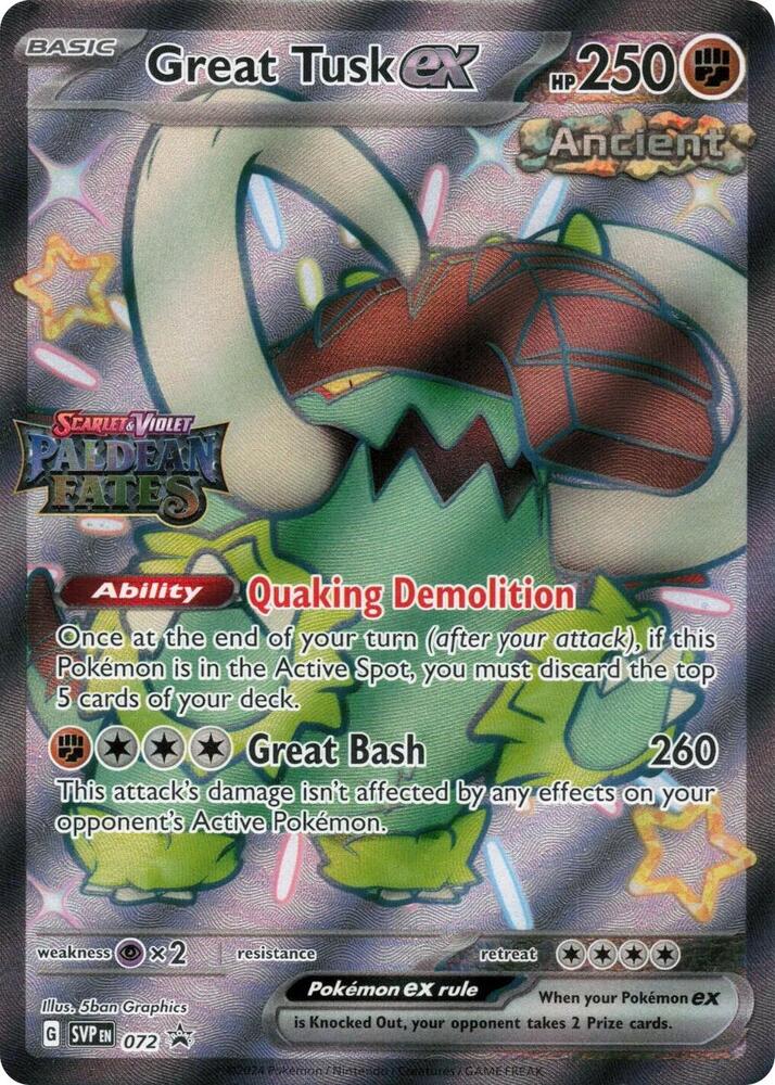 Great Tusk ex - SVP072 Paldean Fates Stamped Promo Pokemon - NM/MINT