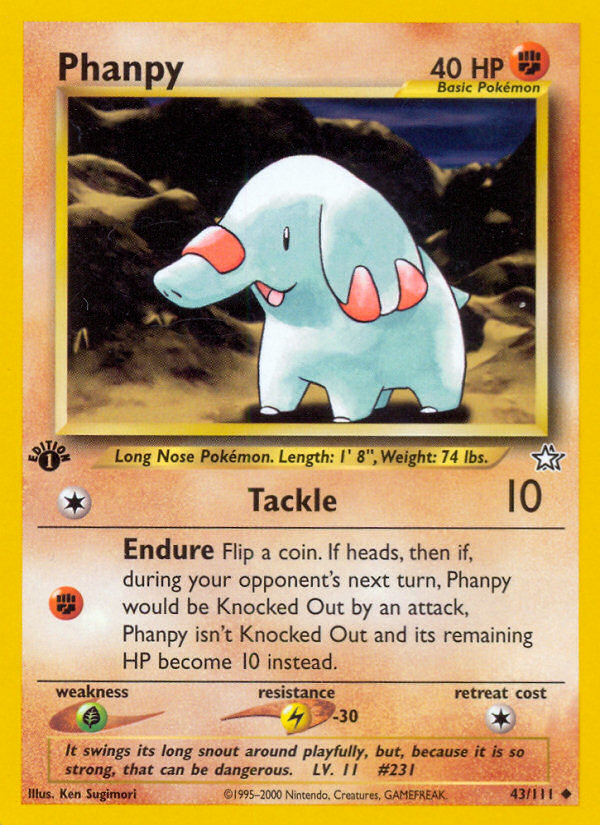 Phanpy - 43/111 Neo Genesis Uncommon Unlimited Pokemon - NM
