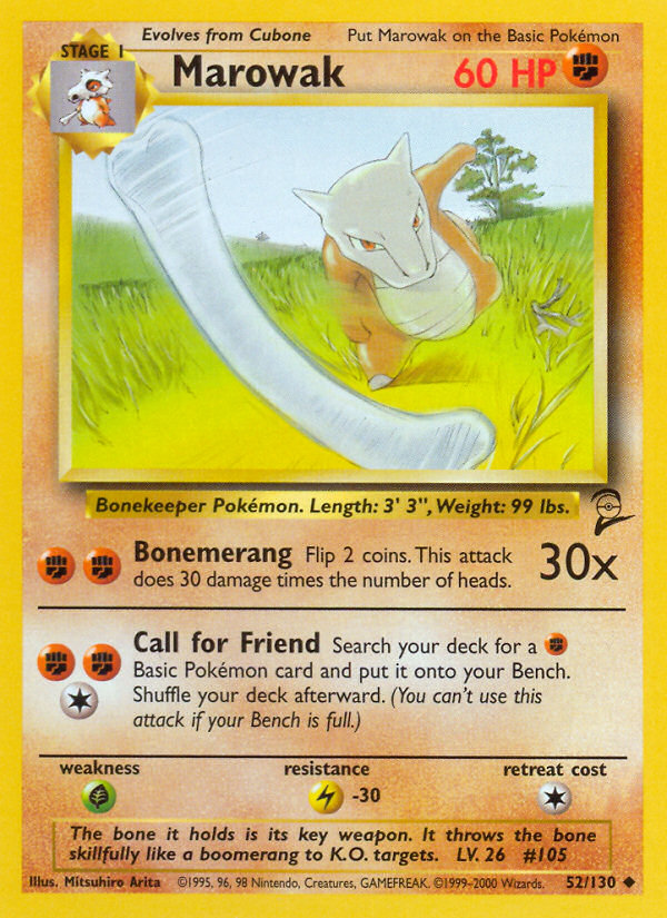 Marowak - 52/130 Base Set 2 Uncommon Pokemon - NM