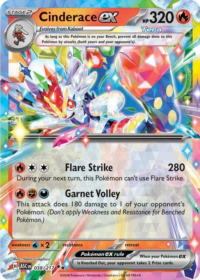 Cinderace ex - 038/217 Ascended Heroes Double Rare Pokemon - NM/MINT