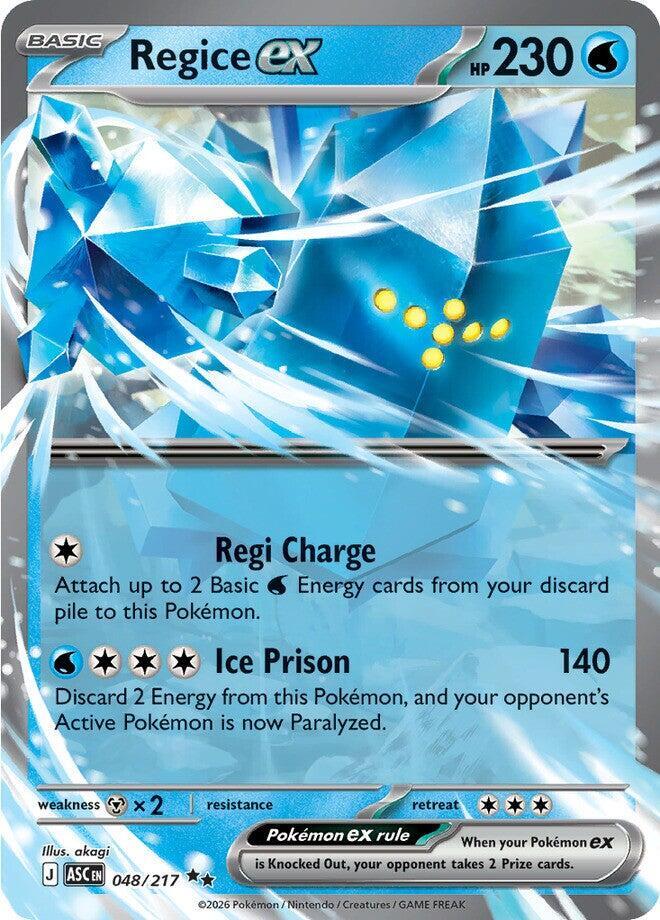 Regice ex - 048/217 Ascended Heroes Double Rare Pokemon - NM/MINT