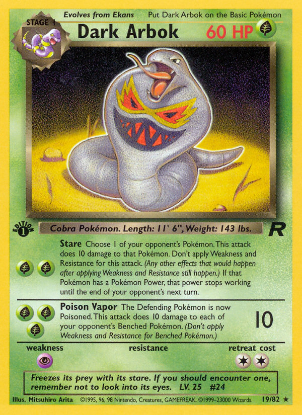 Dark Arbok - 19/82 Team Rocket Rare Unlimited Pokemon - NM