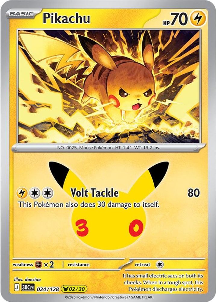 Pikachu - 024/128 ME: 30th Celebration Pikachu Rare Holo Pokemon - NM