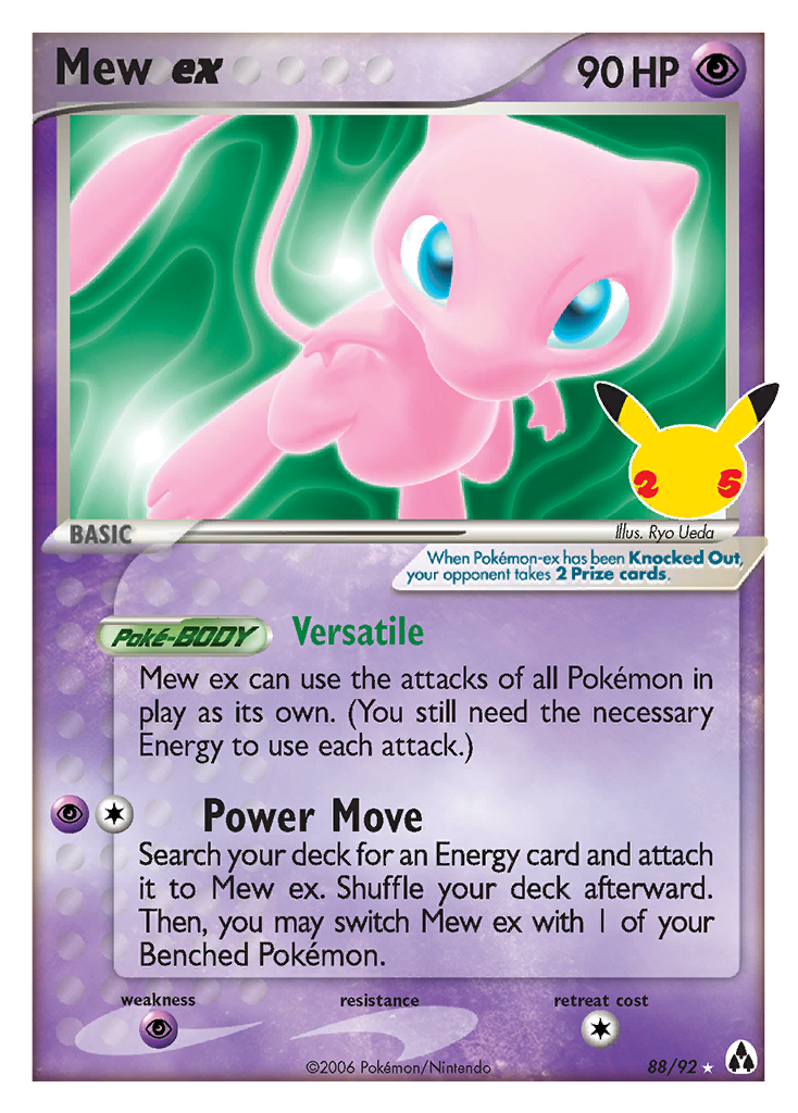 Mew ex - 88/92 Celebrations: Classic Collection Holo Pokemon - NM
