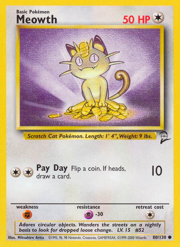 Meowth - 80/130 Base Set 2 Common Pokemon - NM