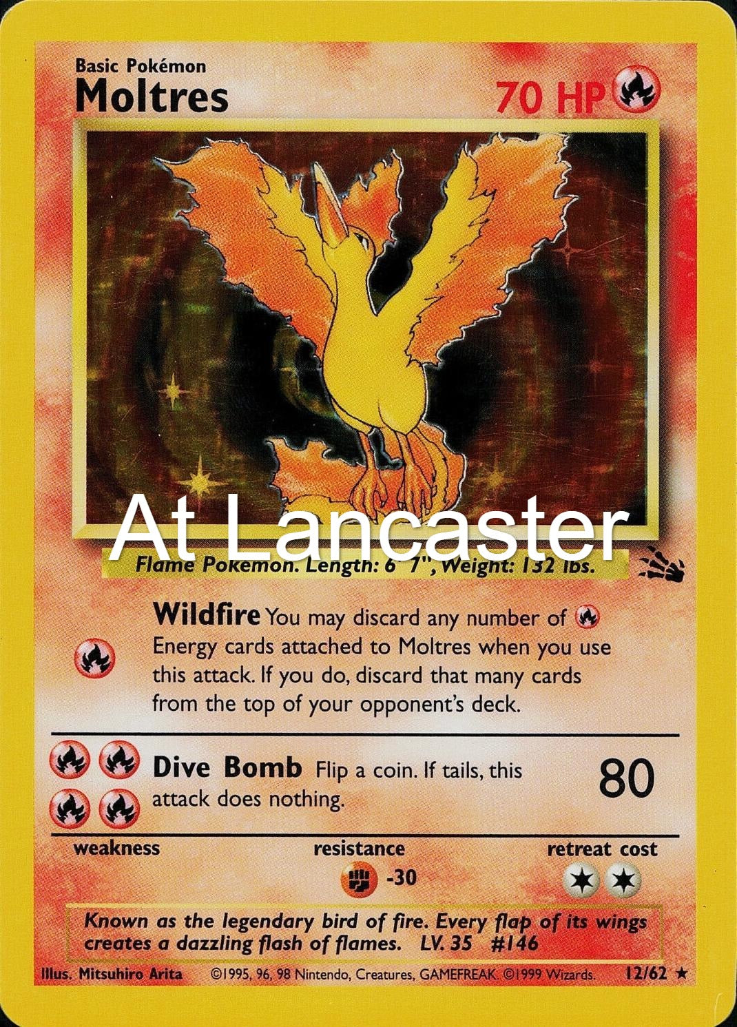 Moltres - 12/62 Fossil Unlimited Holo Rare Pokemon - LP (Lanc)