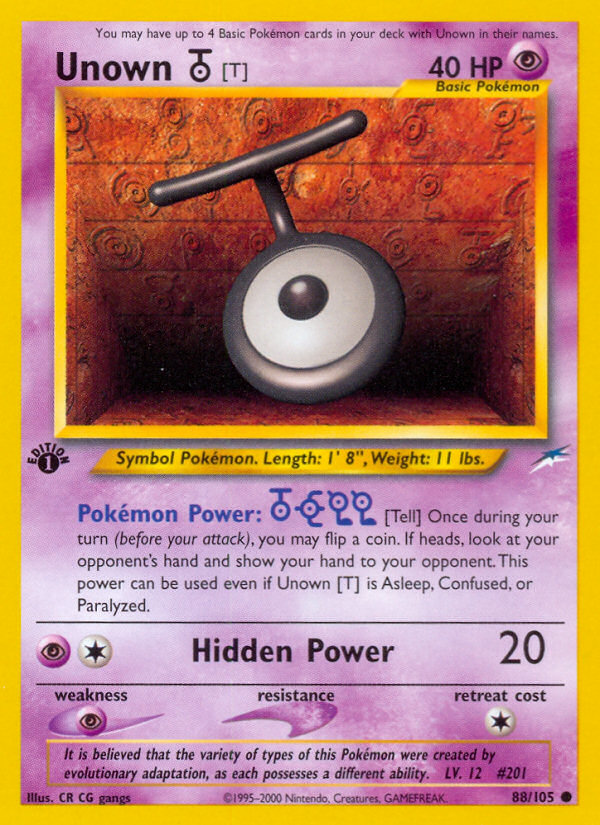 Unown [T] - 88/105 Neo Destiny Common Unlimited Pokemon - NM