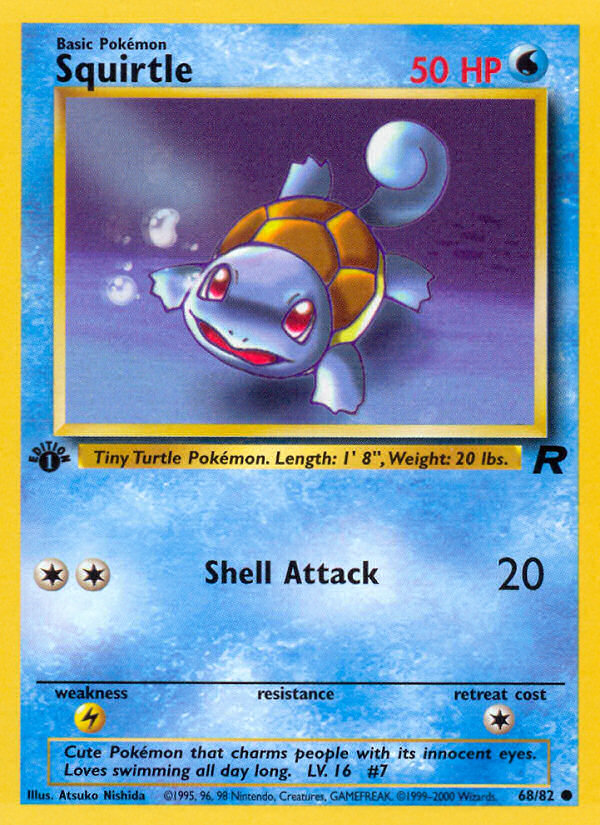 Squirtle - 68/82 Team Rocket Common 1st Edition Pokemon - NM