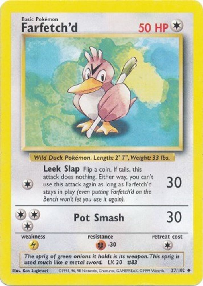 Farfetch'd - 27/102 Base Set Unlimited Uncommon Pokemon - NM