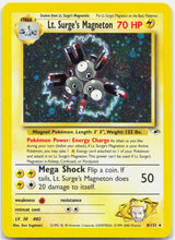 Load image into Gallery viewer, Lt. Surge's Magneton - 8/132 Gym Heroes Unlimited Holo SWIRL Pokemon - NM/LP
