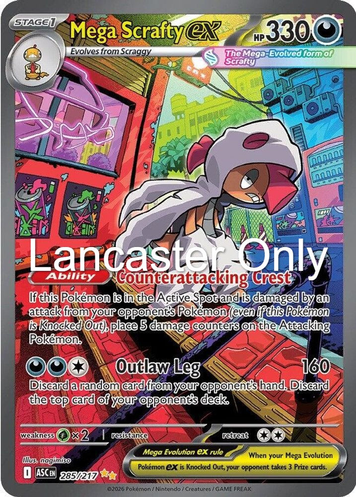Mega Scrafty ex - 285/217 Ascended Heroes Holo Special Illustration Rare Pokemon - NM (Lanc)