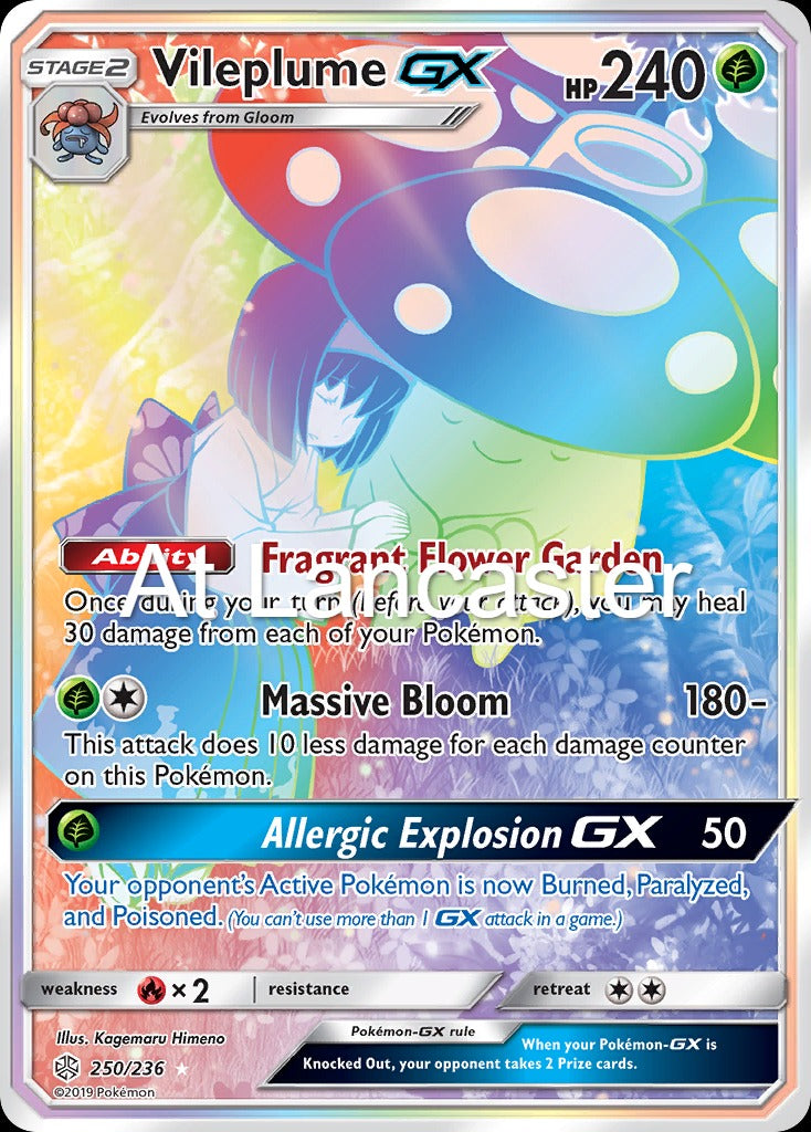 Vileplume GX - 250/236 Cosmic Eclipse Rainbow Rare Pokemon - NM/LP (Lanc)