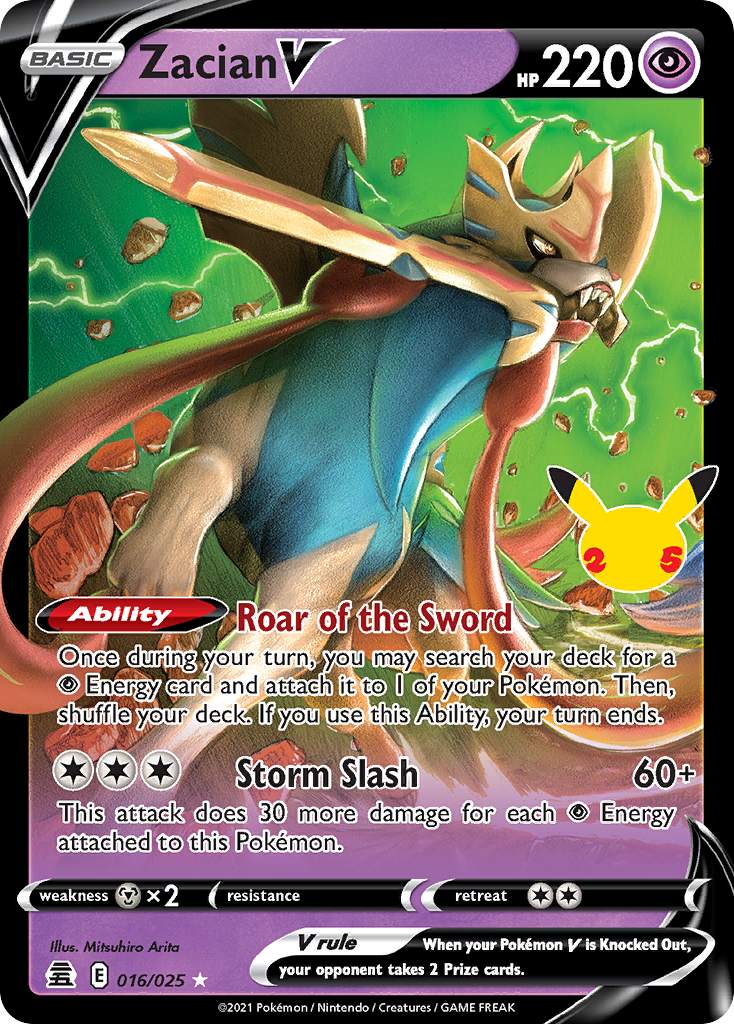 Zacian V - 016/025 Celebrations Holo V Rare Pokemon - NM