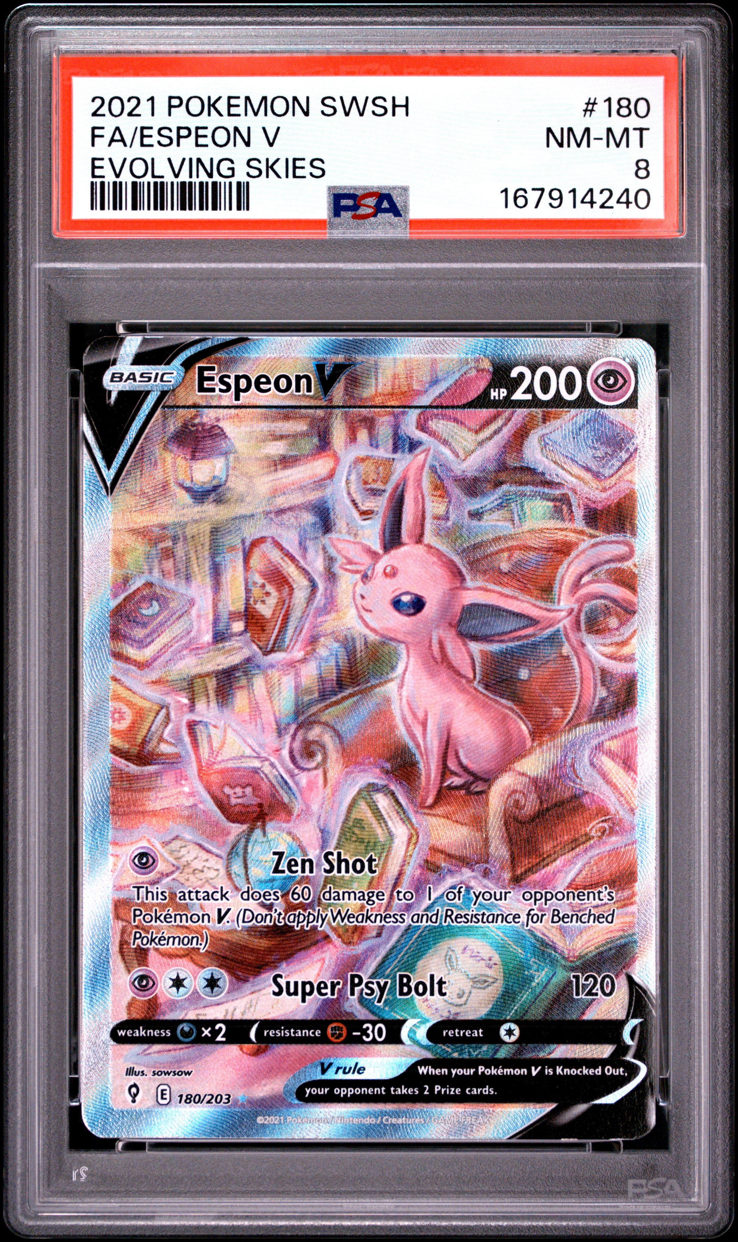 Espeon V - 180/203 PSA 8 Evolving Skies Alternate Art Pokemon - NM/MINT