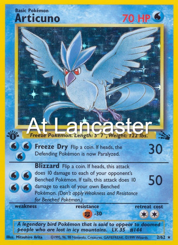 Articuno - 2/62 Fossil Unlimited Holo Rare Pokemon - LP (Lanc)