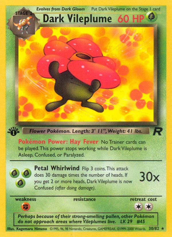 Dark Vileplume - 30/82 Team Rocket Rare 1st Edition Pokemon - NM