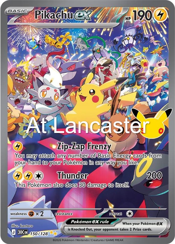 Pikachu ex - 150/128 ME: 30th Celebration Special Illustration Rare Pokemon - NM (Lanc)