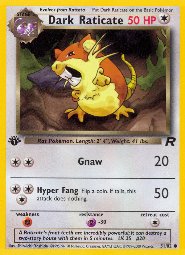 Dark Raticate - 51/82 Team Rocket Common 1st Edition Pokemon - NM
