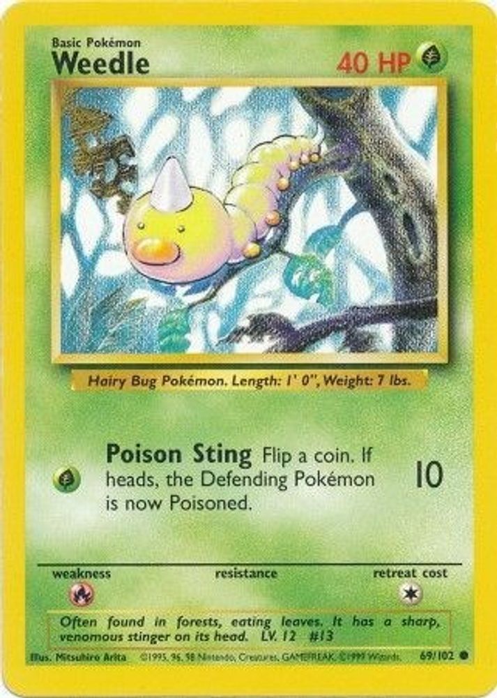 Weedle - 69/102 Base Set Unlimited Common Pokemon - NM