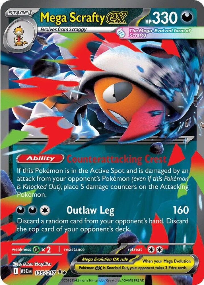 Mega Scrafty ex - 135/217 Ascended Heroes Double Rare Holo Pokemon - NM