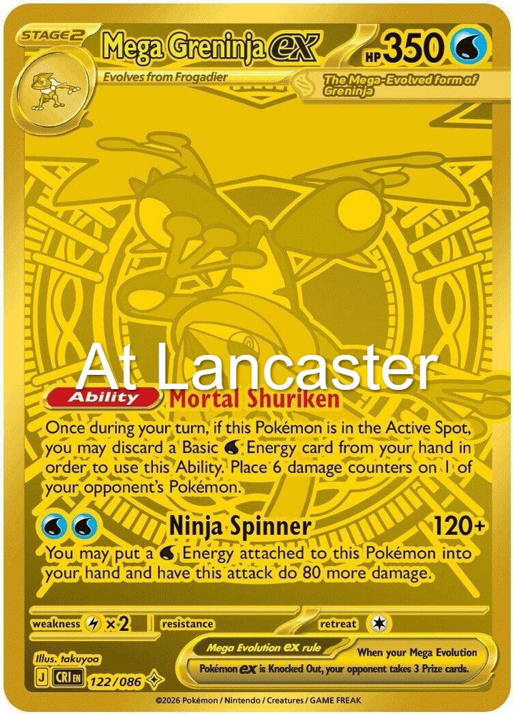 Mega Greninja ex - 122/086 Chaos Rising Mega Hyper Rare Pokemon - NM (Lanc)