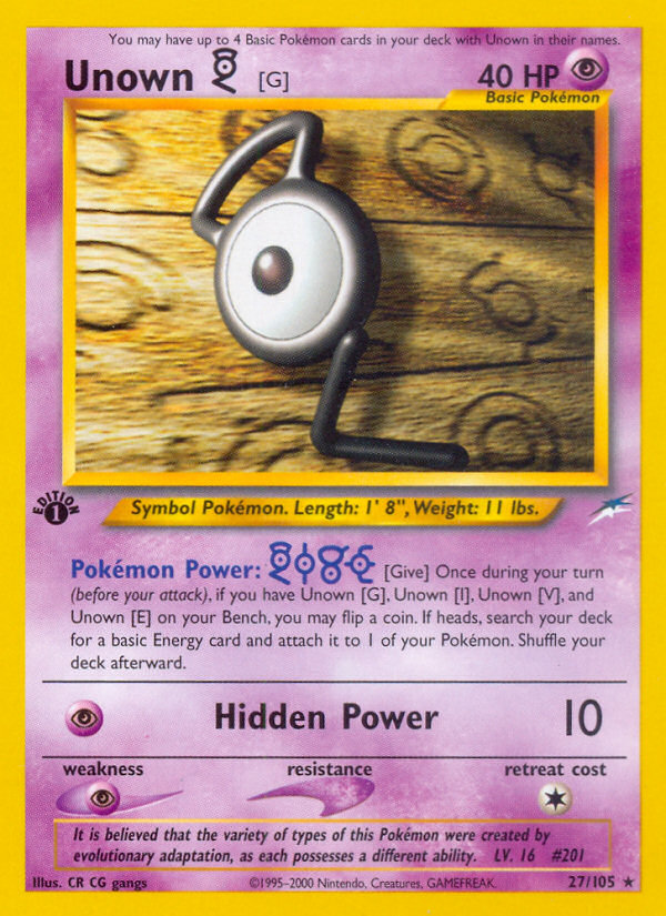 Unown [G] - 27/105 Neo Destiny Rare Unlimited Pokemon - NM